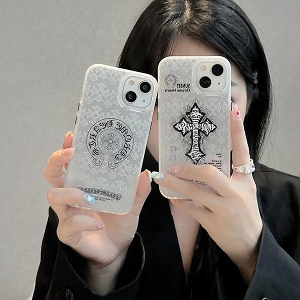 クロムハーツ 偽物 16ケース iphone14  CHクロス ホワイトスマホケース 2色 25032409