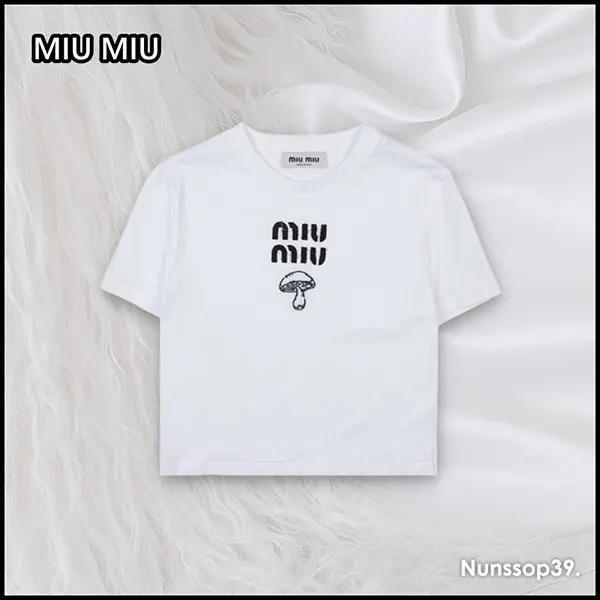 最安値挑戦ミュウミュウ ロゴ コットン Tシャツ コピー MJN495