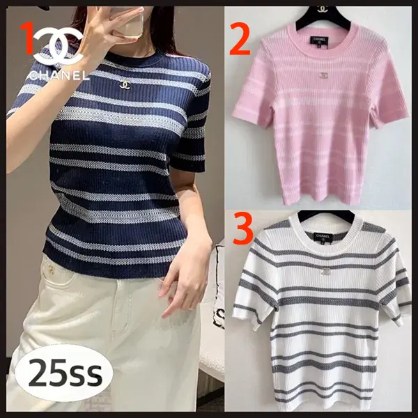 即納でお届けシャネル 25SS ボーダーニットトップス 激安 P75694