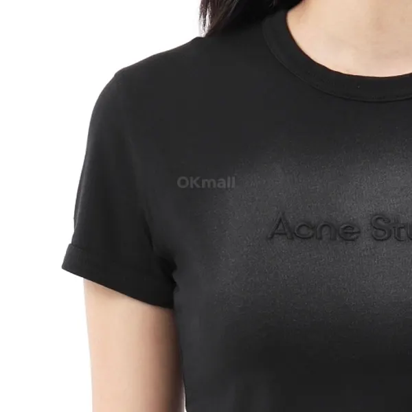 アクネ ロゴTシャツ 偽物 ブラック フィットデザイン AL0457BM0