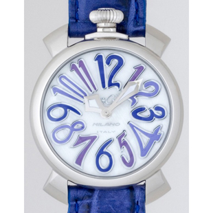 ガガミラノGAGAMILANOコピー マニュアル 40mm クォーツ 5020.3 ブルー皮 ホワイトシェル/ブルーカラーアラビア