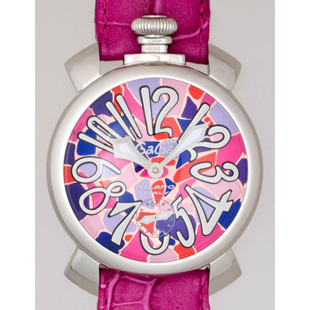 ガガミラノGAGAMILANOコピー マニュアル 48mm 手巻き 5010 MOSAICO 2 チェリー皮 ピンクモザイク/シルバーアラビア